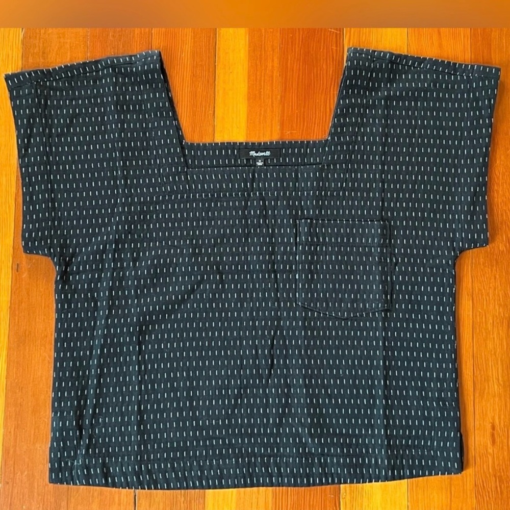 NWT Madewell Black Jacquard Square Neck Too. Black Size Medium. Stitch Pattern. - Picture 6 of 6
